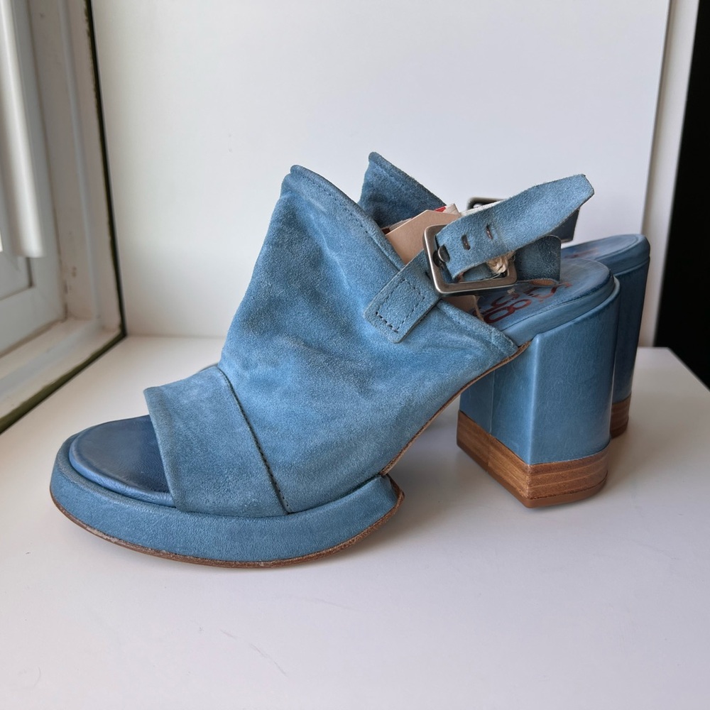 A.S.98 Blue Suede Chunky Heel Platform Sandals 37 7 - Picture 2 of 13